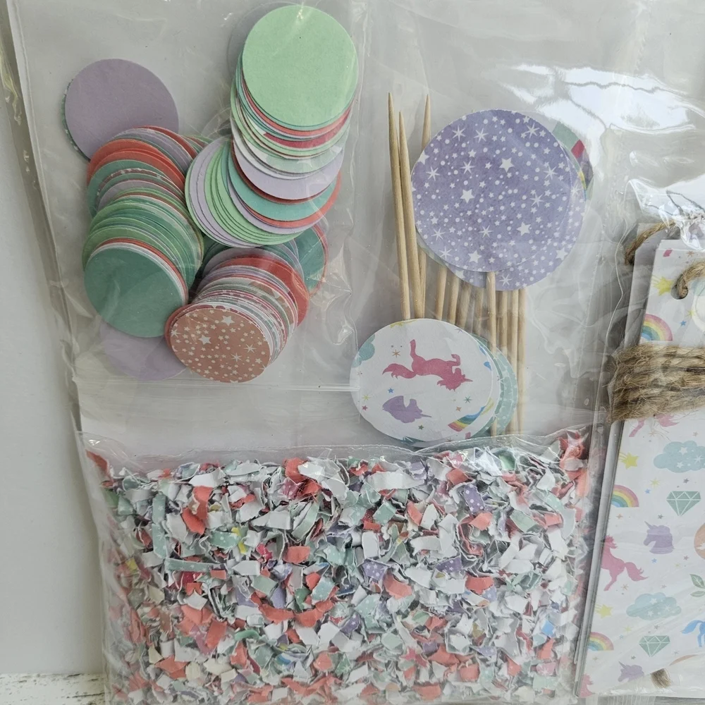 Pastel Party Decorations Set with Confetti and Floral Patterns